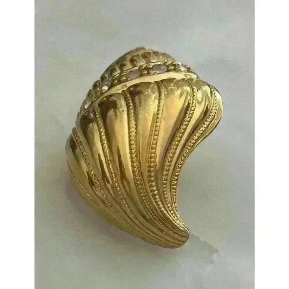 KJL Kenneth Jay Lane Avon Gold Tone Rhinestone Seashell Scarf C:lip / Extender - Picture 8 of 10